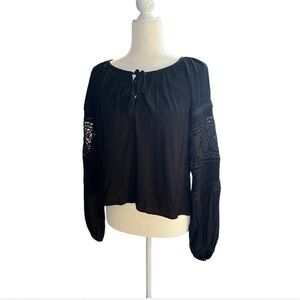 Shyanne Black lace long sleeve top with tie front